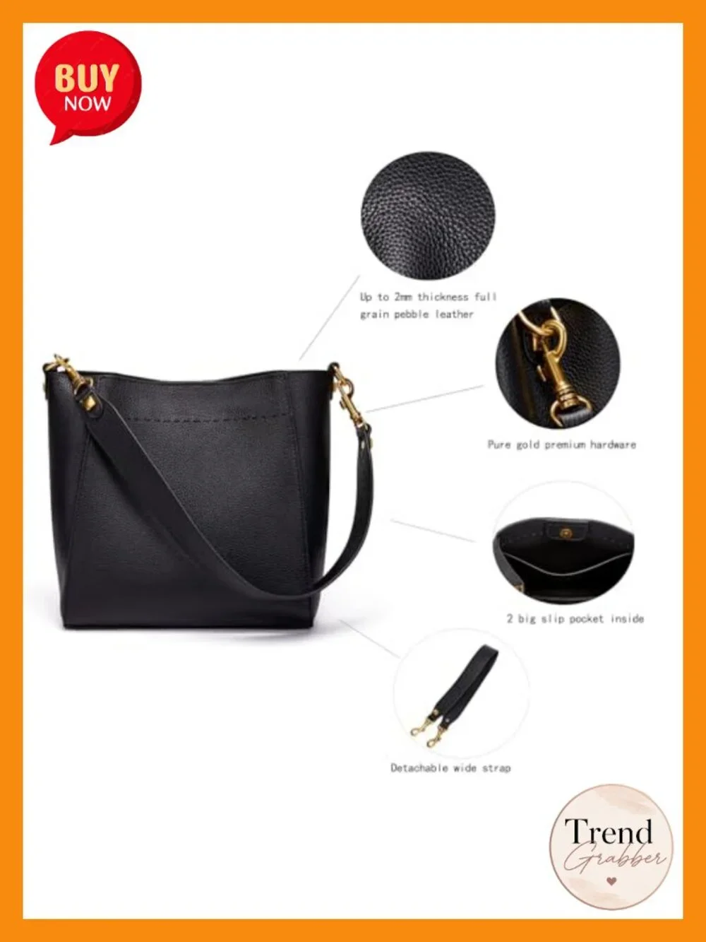 Genuine Leather Bucket Hobo Bag Shoulder Tote Purse for Women